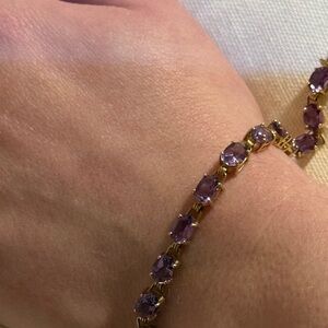 Genuine Amethyst 10kt Yellow Gold Bracelet With Box Clasp & Safety Latch.